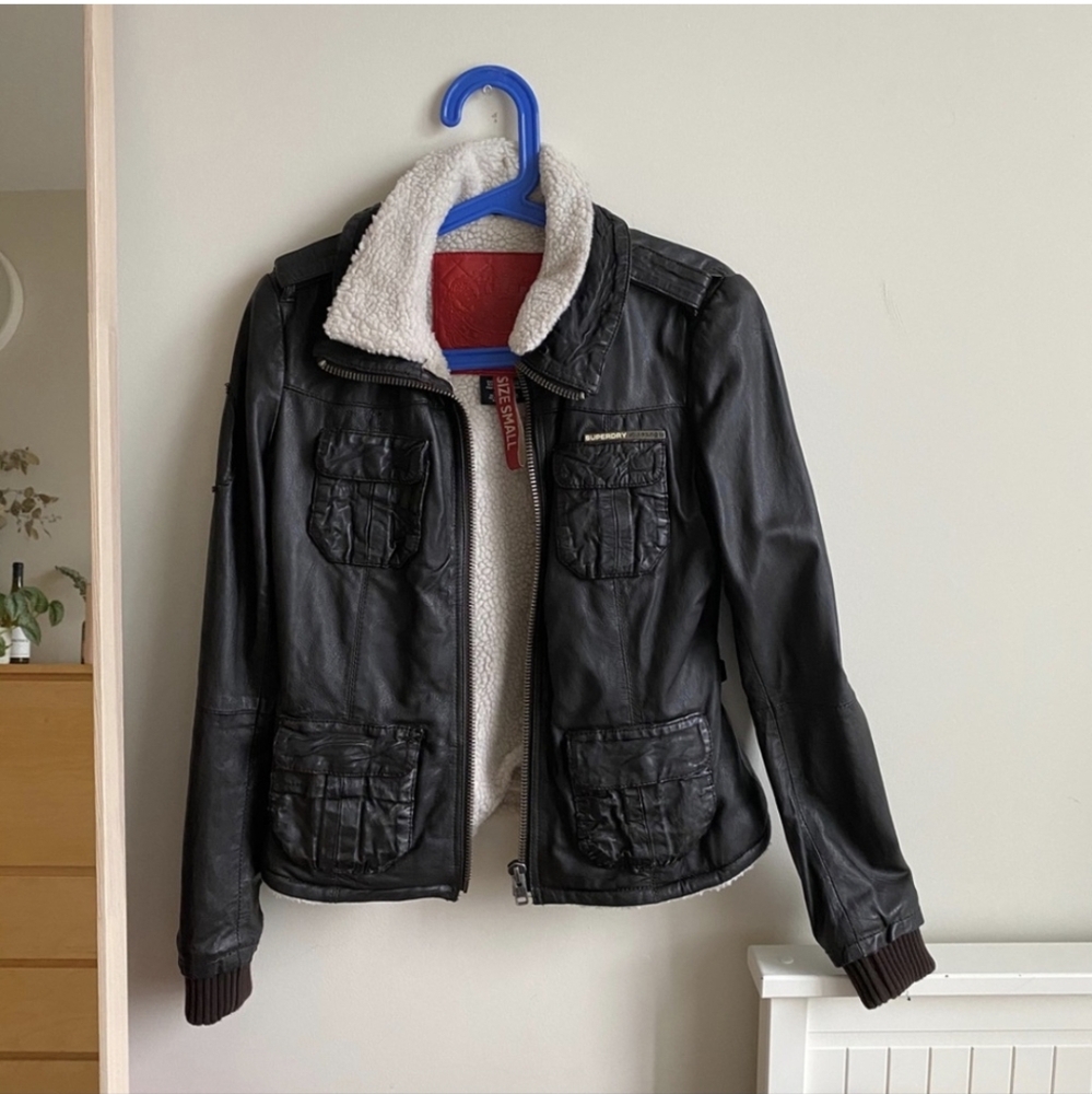 Superdry Red and White Shearling Jacket
